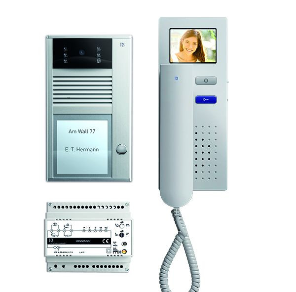 TCS dörrkontrollsystem video: pack AP V2D för 1 bostadsenhet, med ytterdörrstation AVC 1 klockknapp, 1x videodörrstelefon IVH4222, leverans, PVC2410-0010