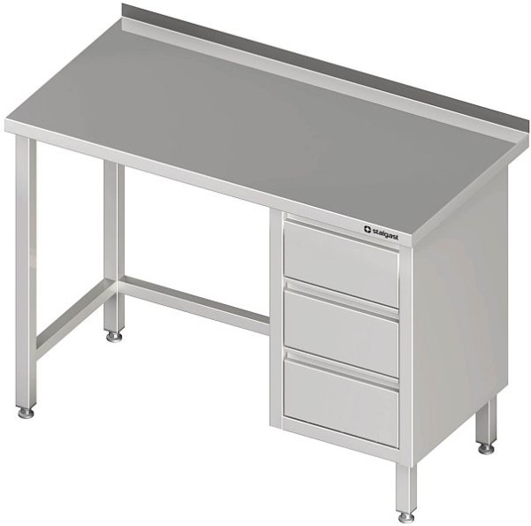 Stalgast arbetsbord utan underhylla, 1500x700x850 mm, med 3 lådblock till höger, utan uppstånd, svetsad, VAT15708R