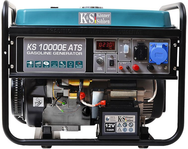 Könner & Söhnen 8000W bensin E-start elgenerator, 1x16A(230V)/1x32A(230V), 12V, ATS automatiskt nödkraftssystem, spänningsregulator, display, KS 10000E ATS