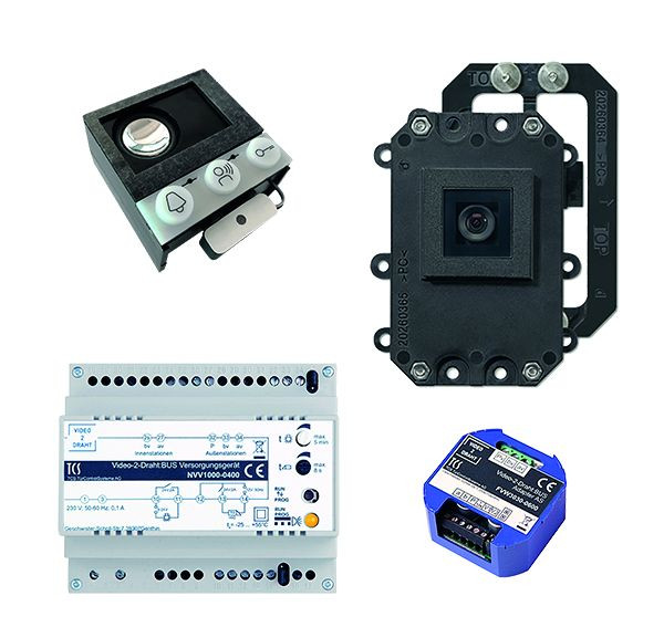 TCS video:kit V2D med inbyggd dörrhögtalare ASI12000 + inbyggd kamera FVK2200 + V2D-adapter FVW3030 + matningsenhet NVV1000, VK05