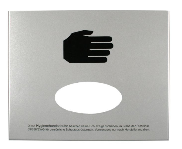 Busching handskdispenser, demontering framtill, främre mittöppning, aluminium RAL 9006 med piktogram/skyddsinformation, 100321