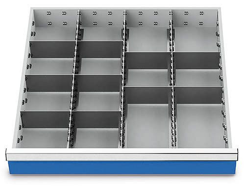 Bedrunka+Hirth lådinsatser T736 R 24-24, för panelhöjd 75 mm, 3 x MF 600 mm, 10 x TW 150 mm, 138BLH75