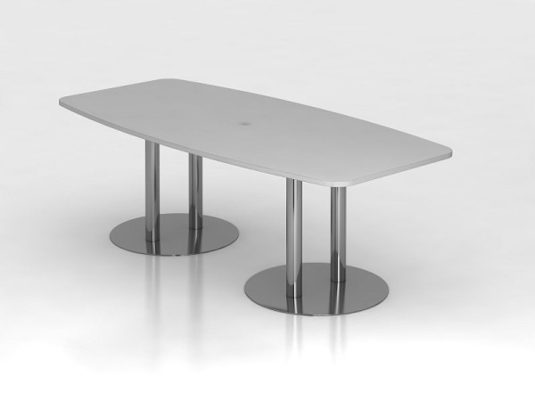 Hammerbacher konferensbord 220cm stolpfot, grå/krom, tunnformad, VKT22S/5/C