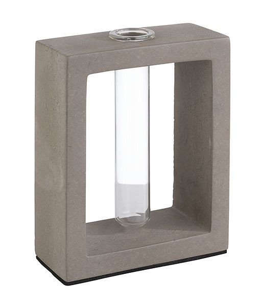 APS vas med glasinsats -ELEMENT-, 10 x 4,5 cm, höjd: 12,5 cm, betong, glas, innehåll: 25 ml, med möbelvänlig botten, 04010
