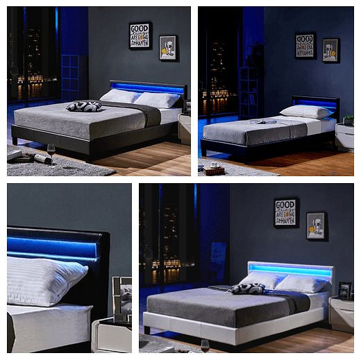 HOME DELUXE LED-säng ASTRO med madrass - färg: svart, storlek: 90 x 200 cm, version: med madrass, 16875-31692