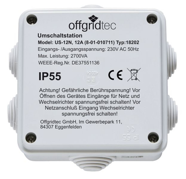 Offgridec växelstation för nätprioritetskoppling US-12 230V 12A 2700W 230VAC, 8-01-010710