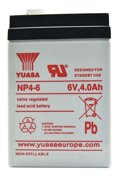 Yuasa blybatteri 6 V, 4,5 Ah för PL-850, PL-838 LB, 300121