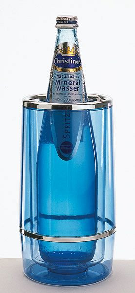 APS flaskkylare, utsida Ø 12 cm, höjd: 23 cm, PS, blåtransparent, insida Ø 10 cm, dubbelväggig, kant/ringförkromad, 36034