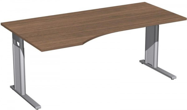 geramöbel PC-bord till vänster, höj- och sänkbar, valfri C fotpanel, 1800x1000x680-820, valnöt/silver, N-647306-NS