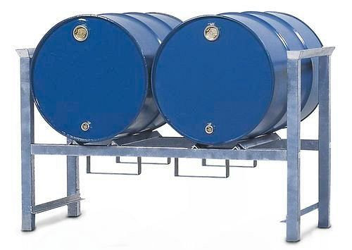 DENIOS staplingsställ ARL 2 av stål, galvaniserat, för 2 fat à 200 liter vardera, med stödskenor, 114-535