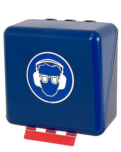 DENIOS midibox för förvaring av ögon-/hörselskydd, blå, 116-486