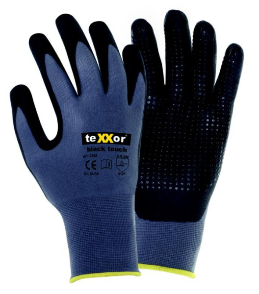 teXXor nylonstickade handskar "black touch", storlek: 10, förpackning: 144 par, 2452-10