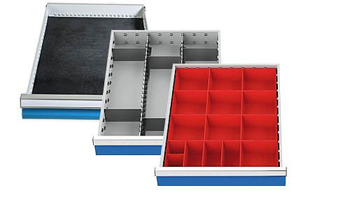 Bedrunka+Hirth division sortiment (3 delar) för lådor R 18-24, korrugerad gummiinsats, smådellåda, metallindelning 450 x 600 mm, 500/583A