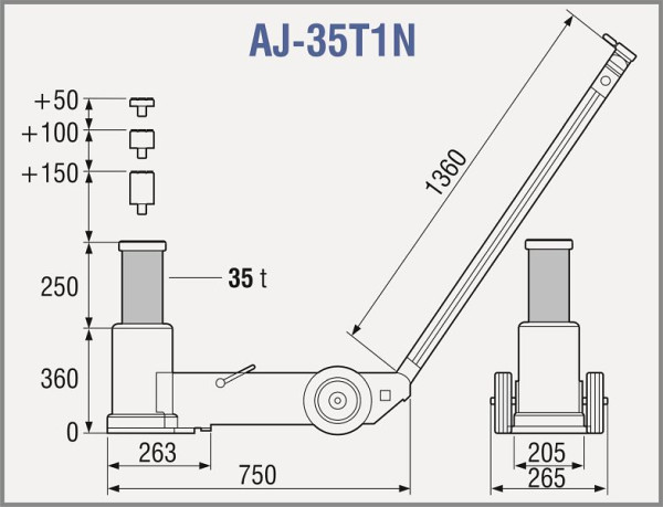TDL 1-stegs lufthydraulisk domkraft, kapacitet: 35t, AJ-35T1N