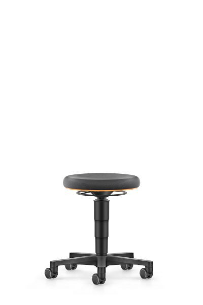 bimos allround pall med hjul, Supertec svart, sitthöjd 450-650 mm, orange färgring, 9463-SP01-3279