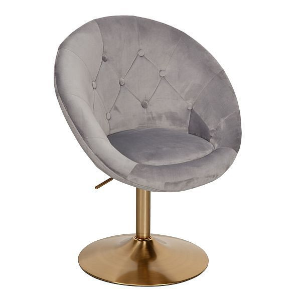 Wohnling lounge stol sammet grå / guld design snurrstol med ryggstöd, WL6.299
