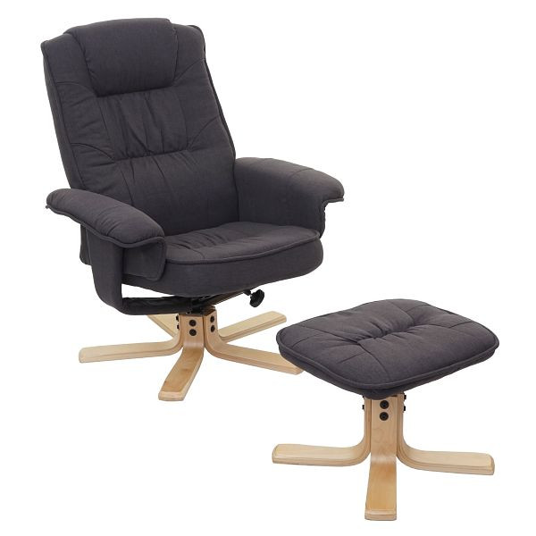 Mendler relaxstol M56, TV-stol TV-stol med pall, tyg/textil, mörkgrå, 74177