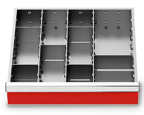 Bedrunka+Hirth lådinsatser T500 R 18-16, för panelhöjd 100 mm, 3 x MF 400 mm. 5 x TW 100mm 1 x TW 150 mm, 146-137-100