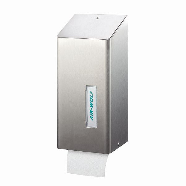 Air Wolf toalettpappersdispenser för enkla ark, Omega-serien, H x B x D: 300 x 143 x 116 mm, belagt rostfritt stål, 29-030