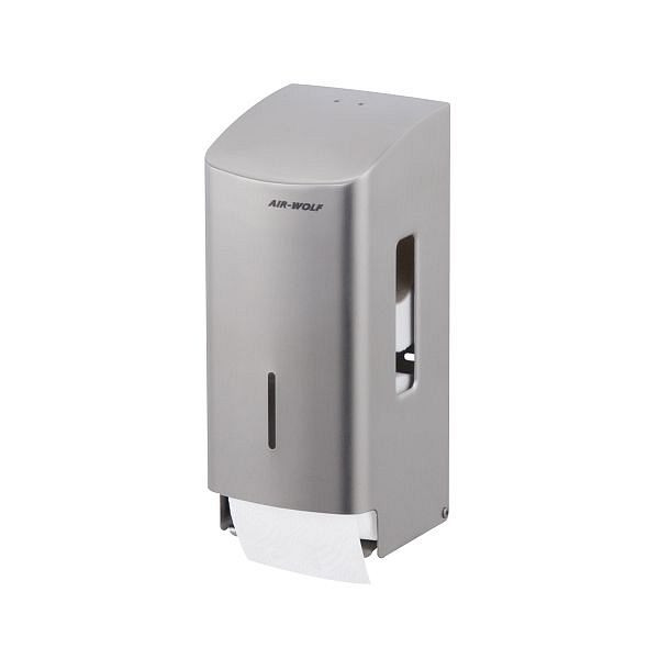 Air Wolf toalettpappersdispenser för 2 hushållsrullar, Alpha-serien, H x B x D: 277 x 119 x 130 mm, borstat rostfritt stål, 60-101