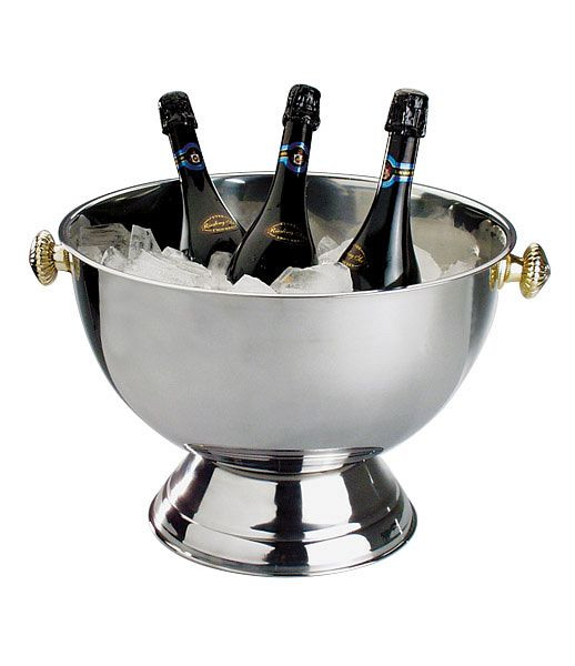 APS champagnekylare, Ø 42 cm, höjd: 28 cm, 20 liter, rostfritt stål, matt insida, högpolerad utsida, med guldpläterade handtag, 36047