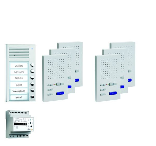Ljud från TCS dörrkontrollsystem: paket AP för 6 bostäder, med utomhusstation PAK 6 klockknappar, 6x handsfree högtalare ISW3030, styrenhet BVS20, PPAF06-EN / 02