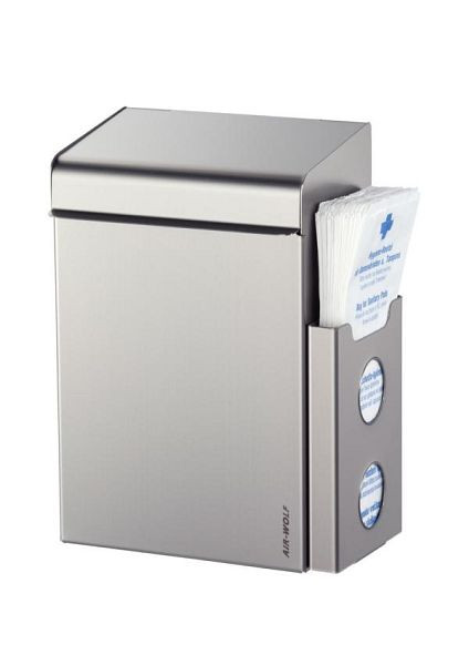Air Wolf hygienavfallsbehållare med påsdispenser, Lobo-serien, med påshållare framtill: H x B x D: 342 x 220 x 163 mm, belagt rostfritt stål, 40-600